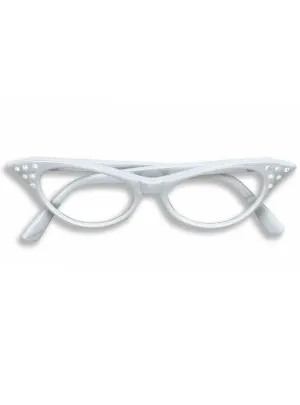 50s Ladies Rock N Roll White Diamante Costume Glasses