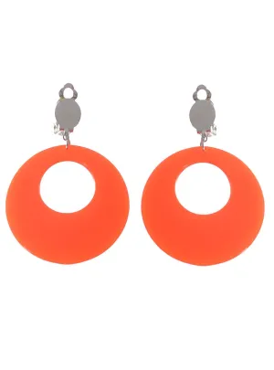 60s Neon Orange Clip On Round Costume Earrings