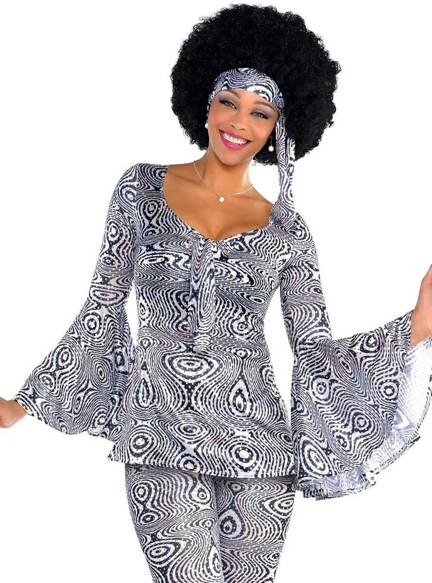 70s Dancing Queen Womens Silver Disco Costume