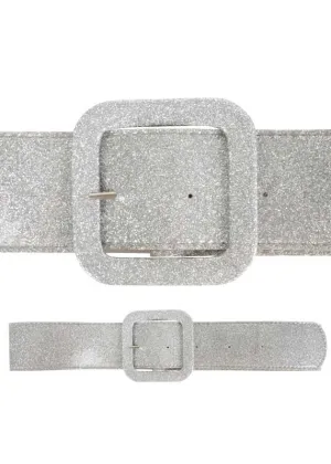 70s Disco Costume Belt in Silver Glitter