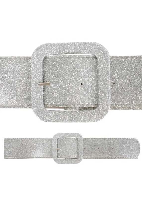 70s Disco Costume Belt in Silver Glitter