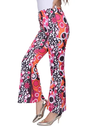 70s Disco Print Womens Pink Flared Costume Pants
