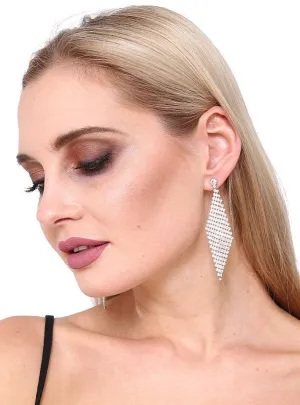 70s Disco Silver Glo Mesh Costume Earrings