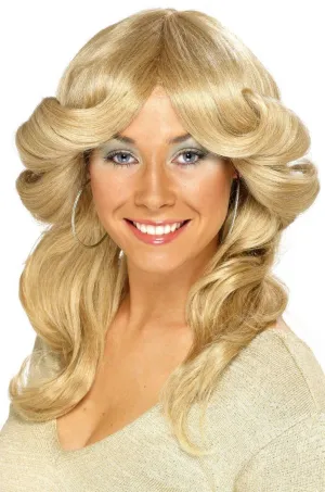 70s Flick Blonde Womens Disco Costume Wig