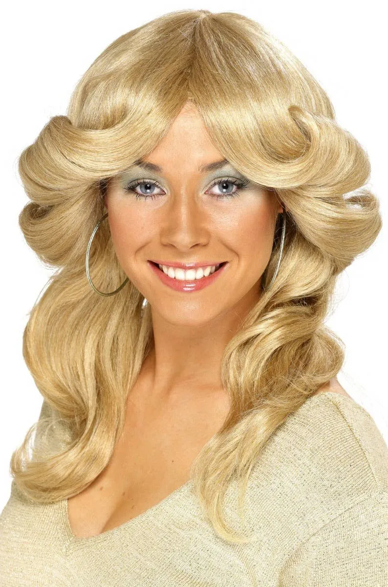 70s Flick Blonde Womens Disco Costume Wig