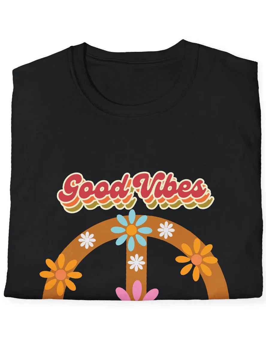70s Good Vibes Black Hippie Costume Shirt