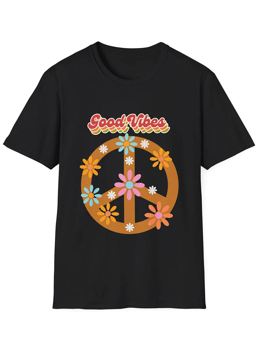 70s Good Vibes Black Hippie Costume Shirt