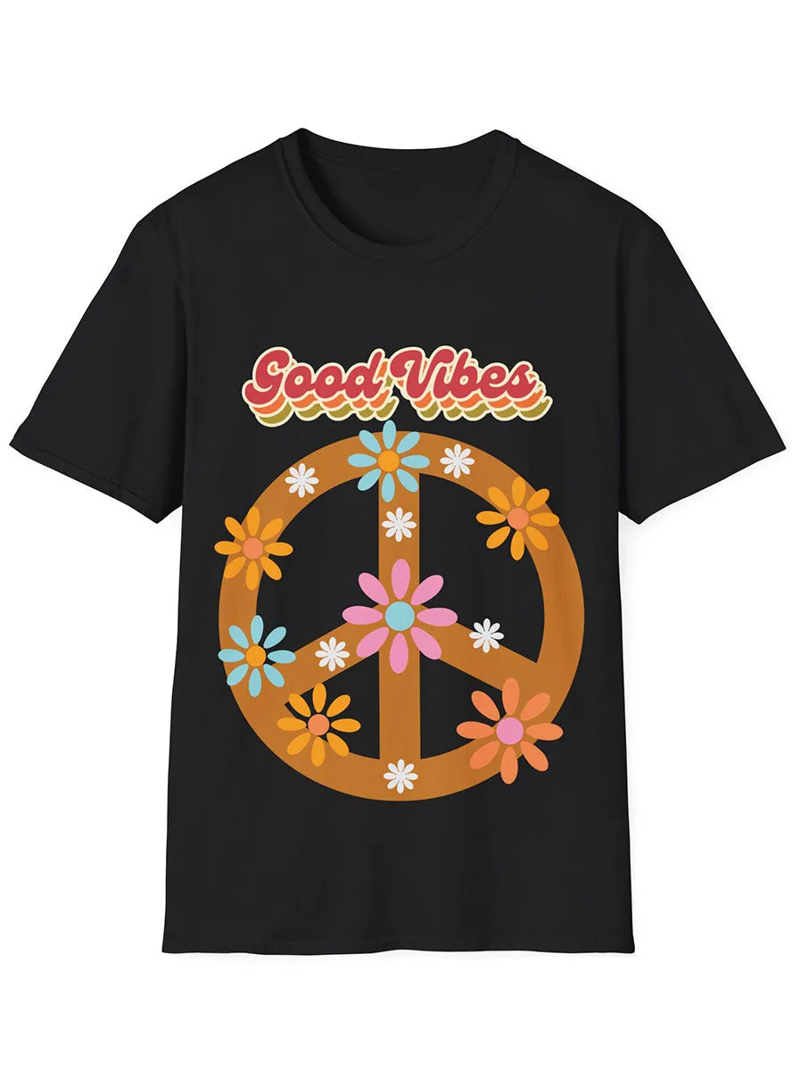 70s Good Vibes Black Plus Size Hippie Costume Shirt