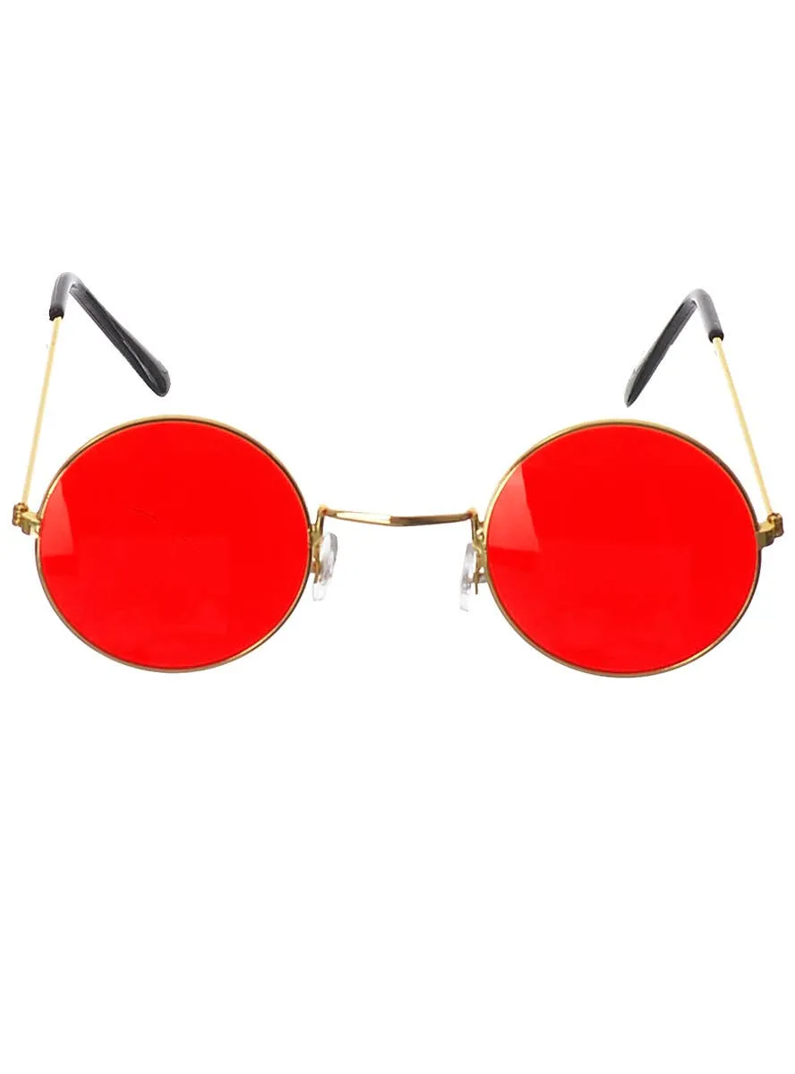 70s Hippie Round Red Tinted Costume Glasses