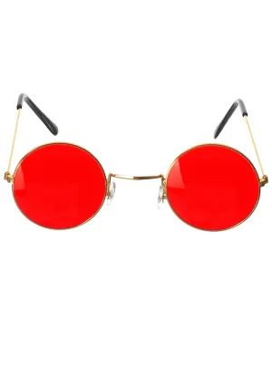 70s Hippie Round Red Tinted Costume Glasses