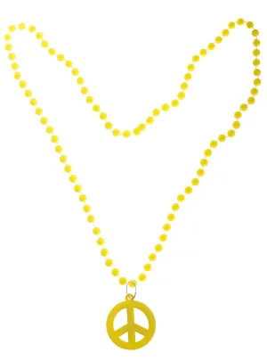 70s Hippie Yellow Beaded Peace Sign Costume Necklace