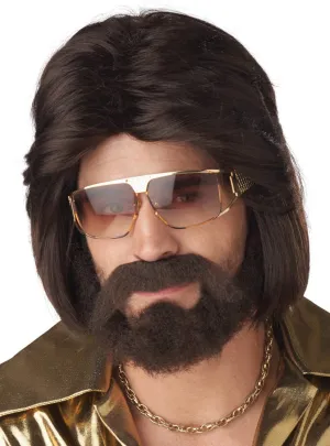 70s Mens Brown Costume Wig Beard and Moe Set