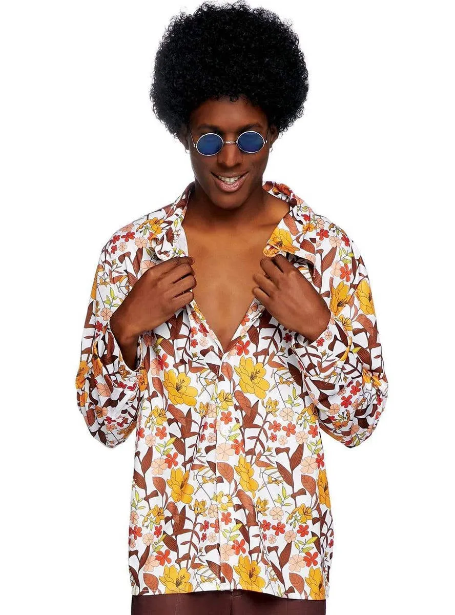 70s Mens Floral Hippie Costume Shirt