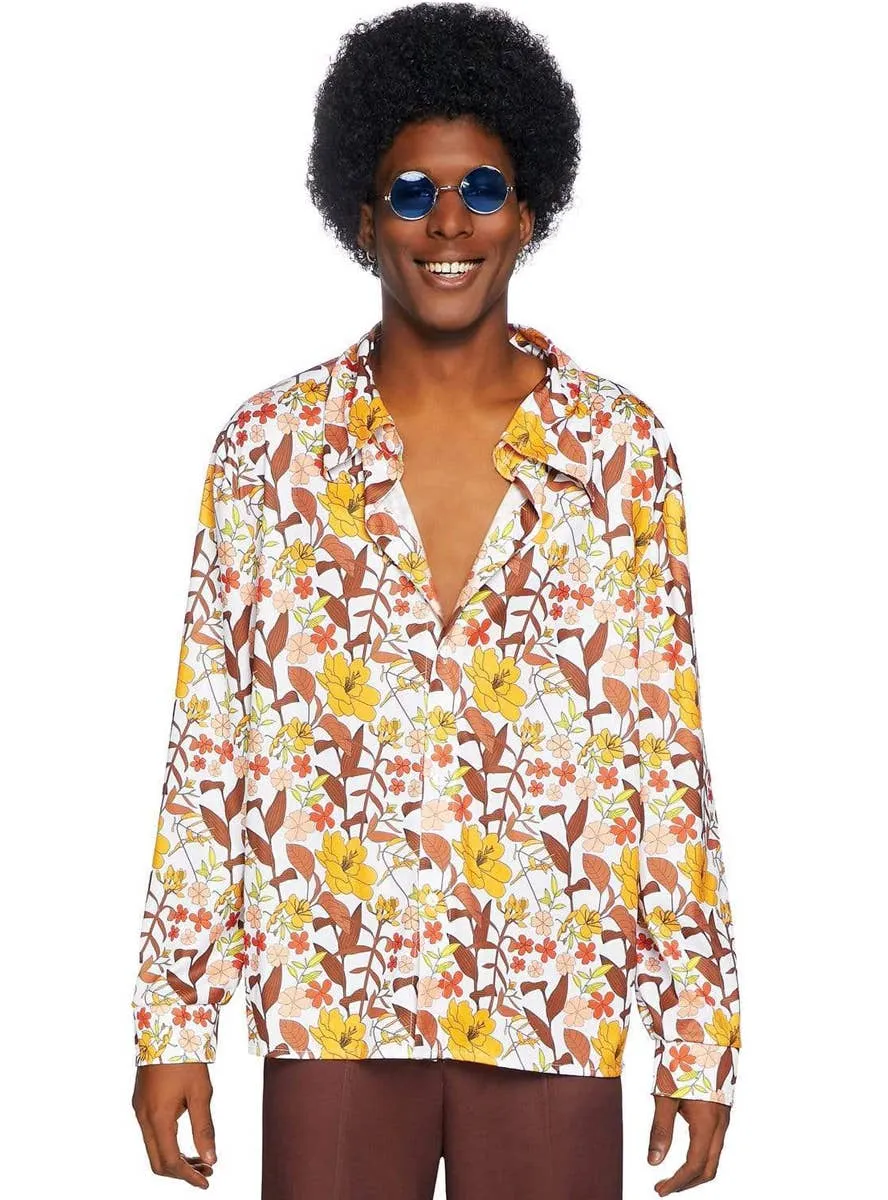 70s Mens Floral Hippie Costume Shirt