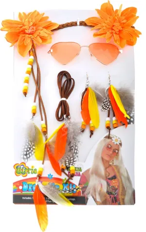 70s Orange Hippie Dress Up Costume Accessory Set