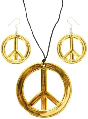 70s Peace Sign Hippie Necklace and Earrings Set