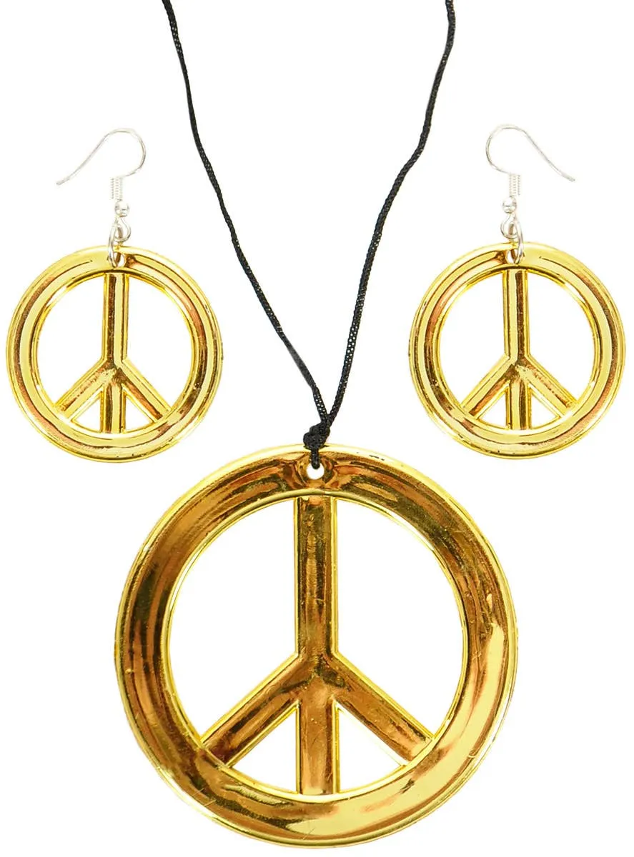 70s Peace Sign Hippie Necklace and Earrings Set