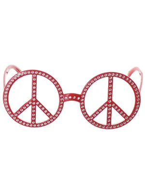 70s Red Faux Rhinestone Peace Sign Costume Glasses
