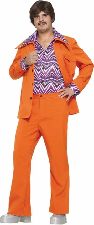 70s Retro Mens Orange Leisure Suit Costume