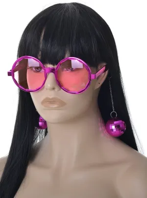70s Round Pink Costume Glasses with Disco Balls