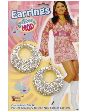 70s Silver Glitter Mod Costume Earrings