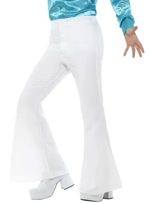 70s White Disco Flares Mens Costume Pants