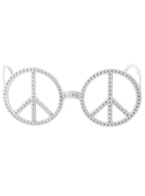70s White Faux Rhinestone Peace Sign Costume Glasses