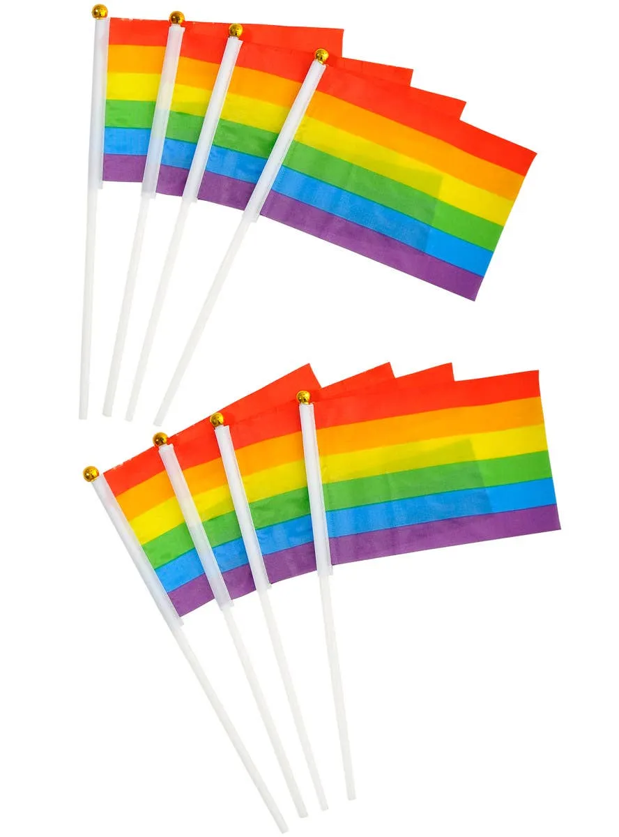 8 Pack 10cm x 15cm Rainbow Flags on Poles