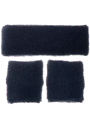 80s Black 3 Piece Tennis Sweatbands Accessory Set