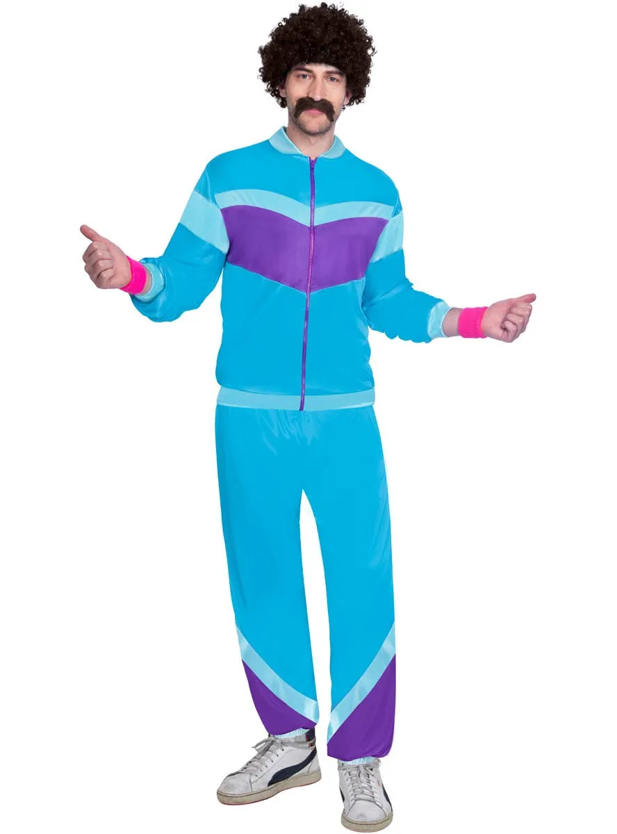 80s Blue Shell Suit Mens Fancy Dress Costume