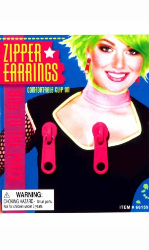 80s Clip On Fuchsia Pink Zipper Earrings