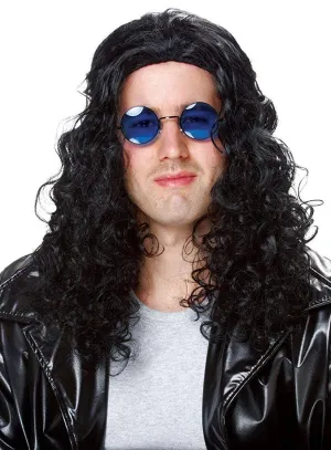 80s DJ Mens Long Curly Black Costume Wig