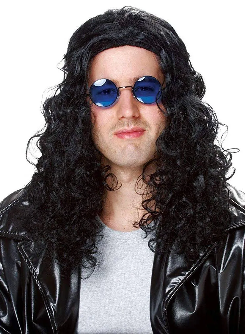 80s DJ Mens Long Curly Black Costume Wig