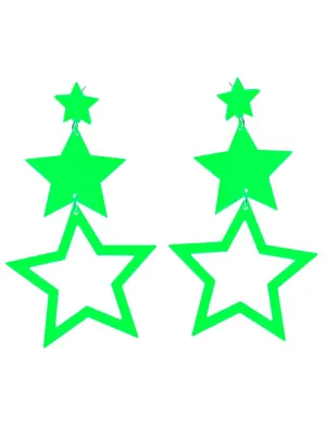 80s Neon Green Dangling Star Costume Earrings