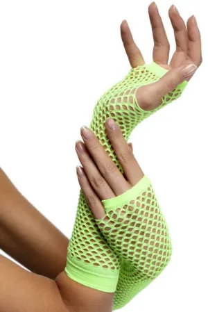 80s Neon Green Fingerless Fishnet Gloves
