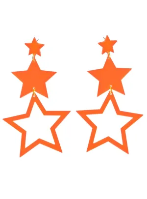 80s Neon Orange Dangling Star Costume Earrings