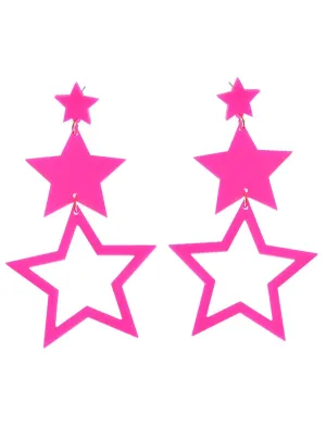 80s Neon Pink Dangling Star Costume Earrings