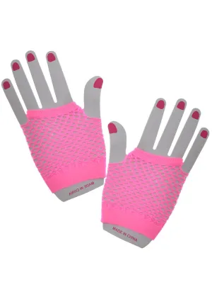 80s Neon Pink Fishnet Fingerless Costume Gloves