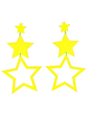 80s Neon Yellow Dangling Star Costume Earrings
