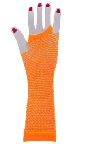 80s Orange Fishnet Fingerless Gloves