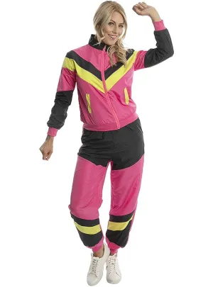 80s Pink and Black Tracksuit Womens Costume