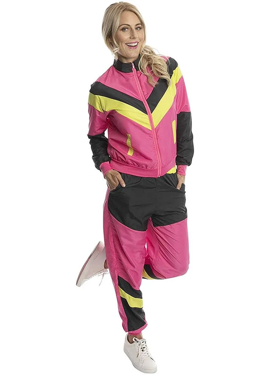 80s Pink and Black Tracksuit Womens Costume