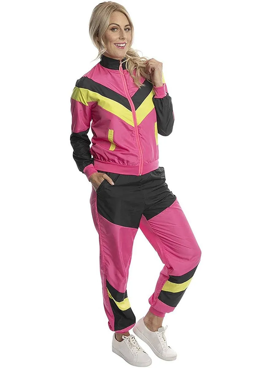 80s Pink and Black Tracksuit Womens Costume