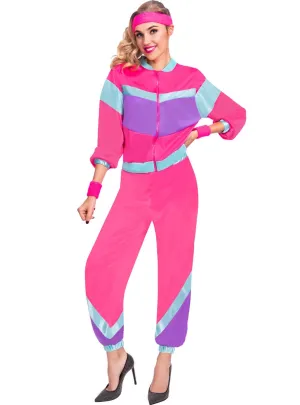80s Pink Shell Suit Womens Fancy Dress Costume