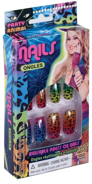80s Rainbow Leopard Print Fake Nails Costume Accessory
