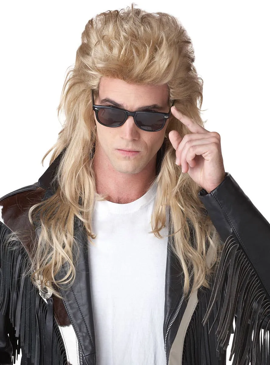 80s Rock Mullet Mens Blonde Wig