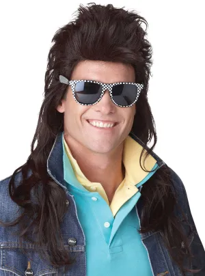80s Rock Mullet Mens Dark Brown Wig
