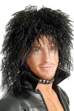 80s Rock Star Mens Black Costume Wig