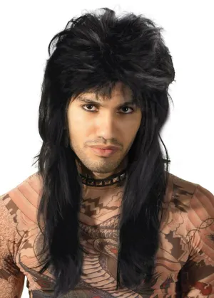 80s Rock Star Mens Black Mullet Wig