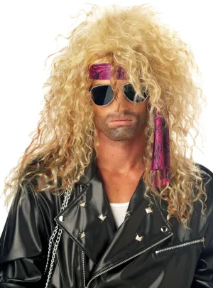 80s Rocker Mens Long Blonde Curly Costume Wig